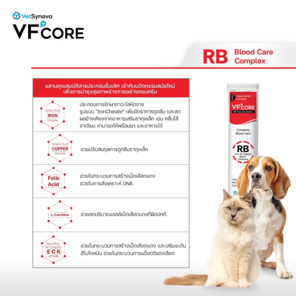 (30 ซอง)(1 กล่อง) VF+core RB อาหารเสริมแมวเลีย สุนัขเลีย สูตรบำรุงเลือด สำหรับสุนัขและแมว