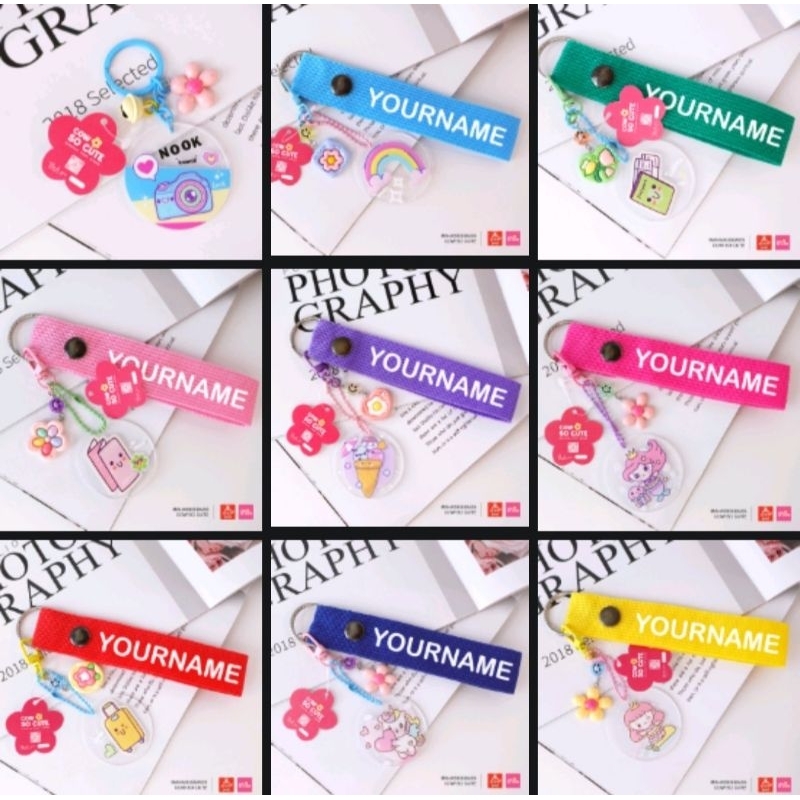 🌈 พวงกุญแจแบบปักชื่อ งานปักสวย กระดุมตอกทองเหลืองสีรมดำ สายห้อย สายคล้อง