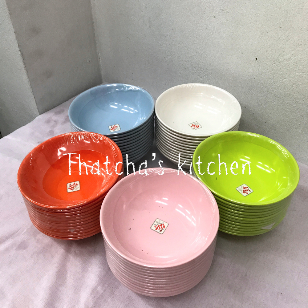ชามปากบาน เนื้อเมลามีน ขนาด 7 นิ้ว ตรา Basic ( บรรจุ 12 ใบ ) สีขาวสีส้มสีชมพูสีเขียวสีฟ้า