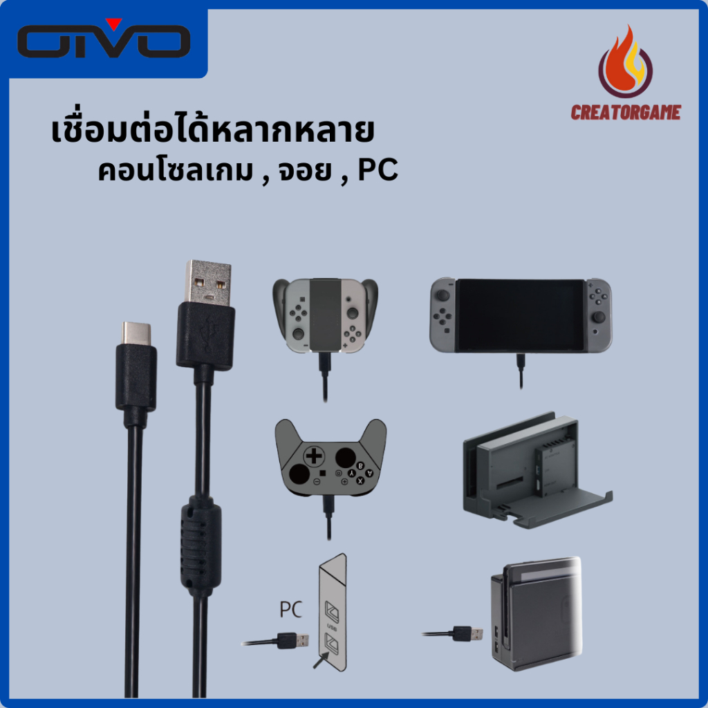 OIVO Nintendo Switch OLED /V1/V2 / LITE USB Type-C สายชาร์จและสายเคเบิลข้อมูล Fast Charging 1.8M แท้