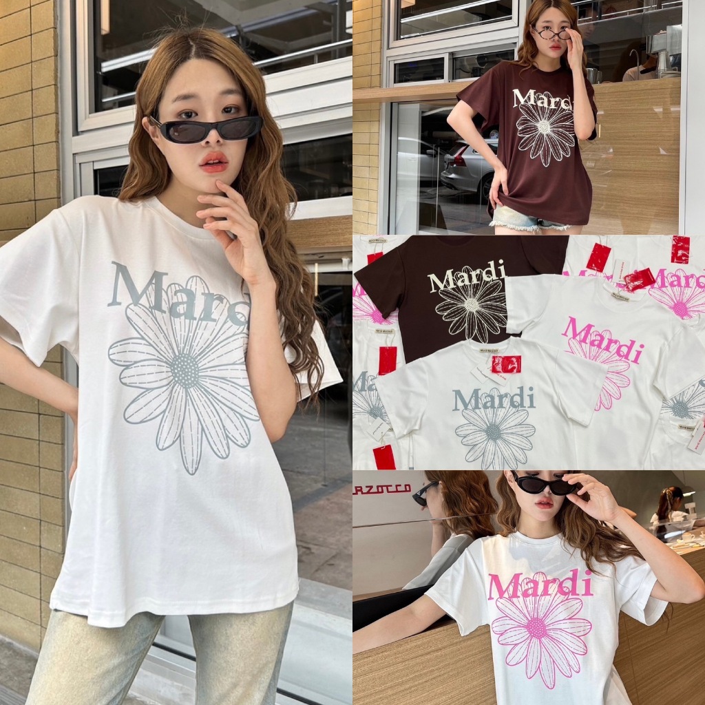 เสื้อยืดคอกลมแขนสั้นแบรนด์ดัง ลายดอกไม้แบรนด์สุดฮิต งานชนช็อปแบรนด์ดังเกาหลีเลยค่าา ผ้ายืดหยุ่น ทรงสวย ใส่สบาย
