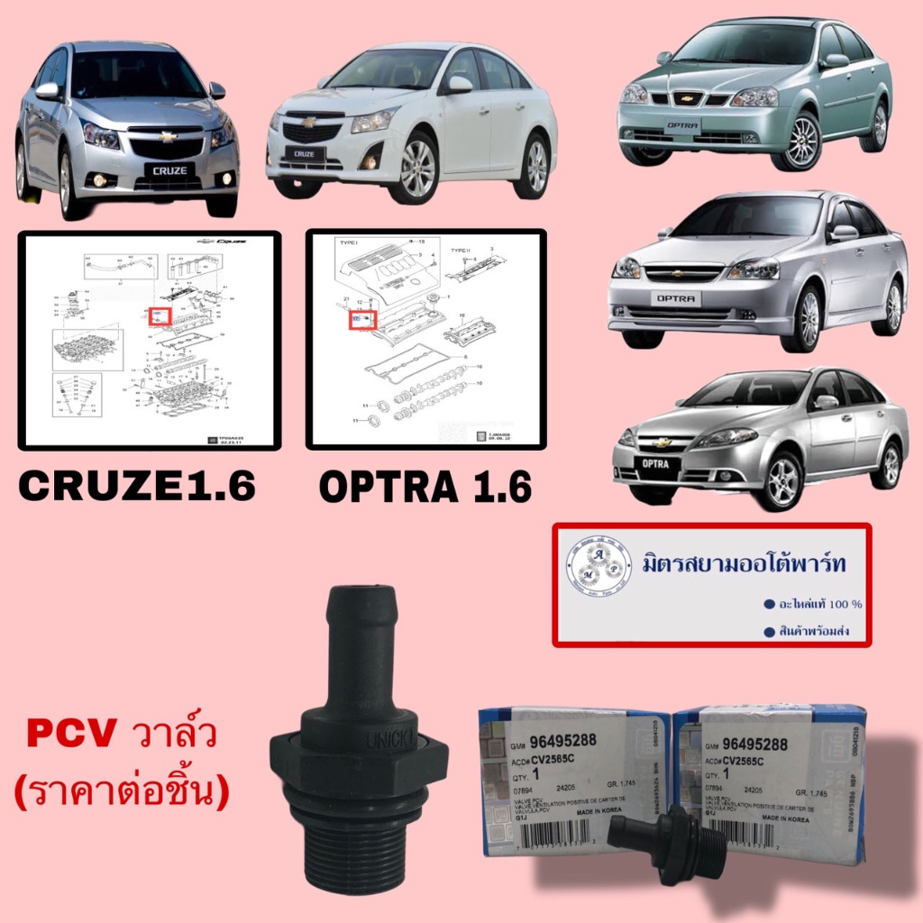 PCV วาล์ว CHEV OPTRA1.6/CRUZE1.6 (96495288) (ไม่มั่นใจสอบถามก่อนสั่ง)