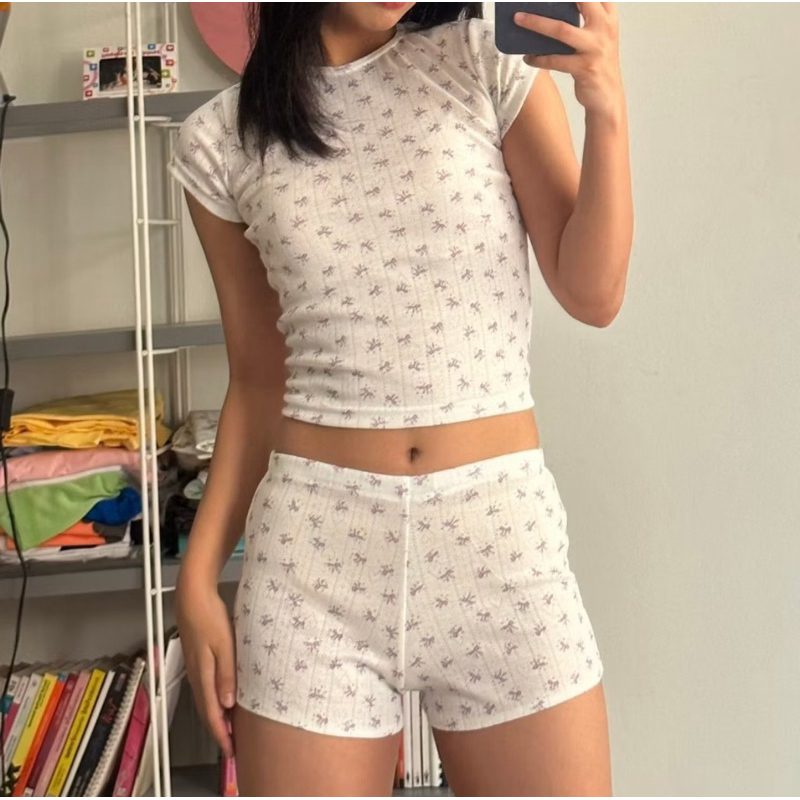 ส่งต่อ มือสอง ชุดนอน set โบว์ม่วง awesome.bkk size s