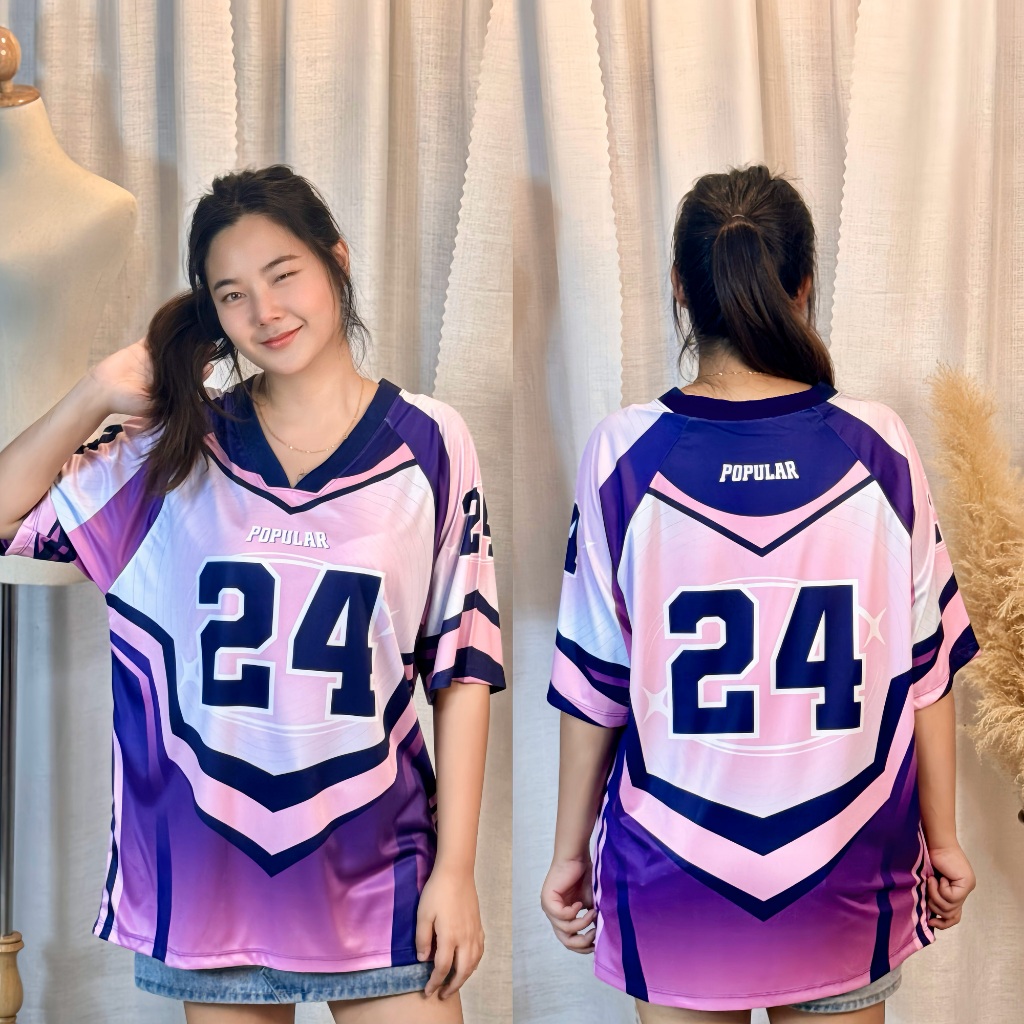 เสื้อแขนสั้นผ้าไมโคร คอวีลาย 24 ทรงโอเวอร์ไซส์ ใส่ได้ทั้งผู้ชาย และผู้หญิง ผ้านุ่มใส่สบาย