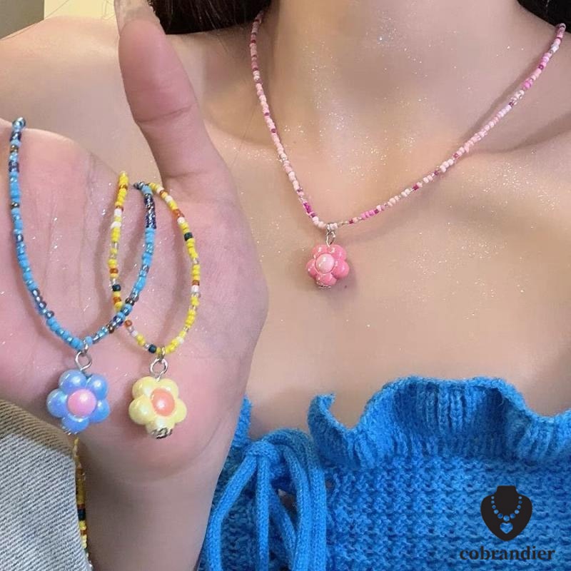 CODส่งเร็ว⚡สร้อยลูกปัดจี้รูปดอกทิวลิปลายดอกไม้หลากสีy2kสไตล์โบฮีเมียนหวานแหววเหมาะกับของขวัญวันเกิดcobrandier