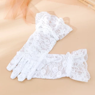 ถุงมือลูกไม้ลายดอกไม้ ถุงมือเด็ก3-8ปี พร้อมส่ง