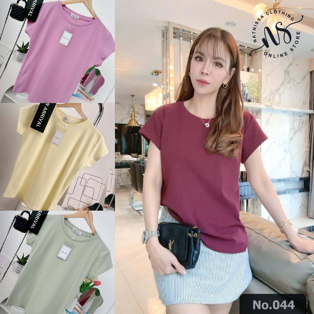 044 เสื้อยืด คอกลม แขนเต่อ ฟรีไซส์ อก 36-40 ผ้ายูนิโค่ล ไม่ต้องรีด ผ้าไม่ย้วย เสื้อผ้าแฟชั่นผู้หญิง