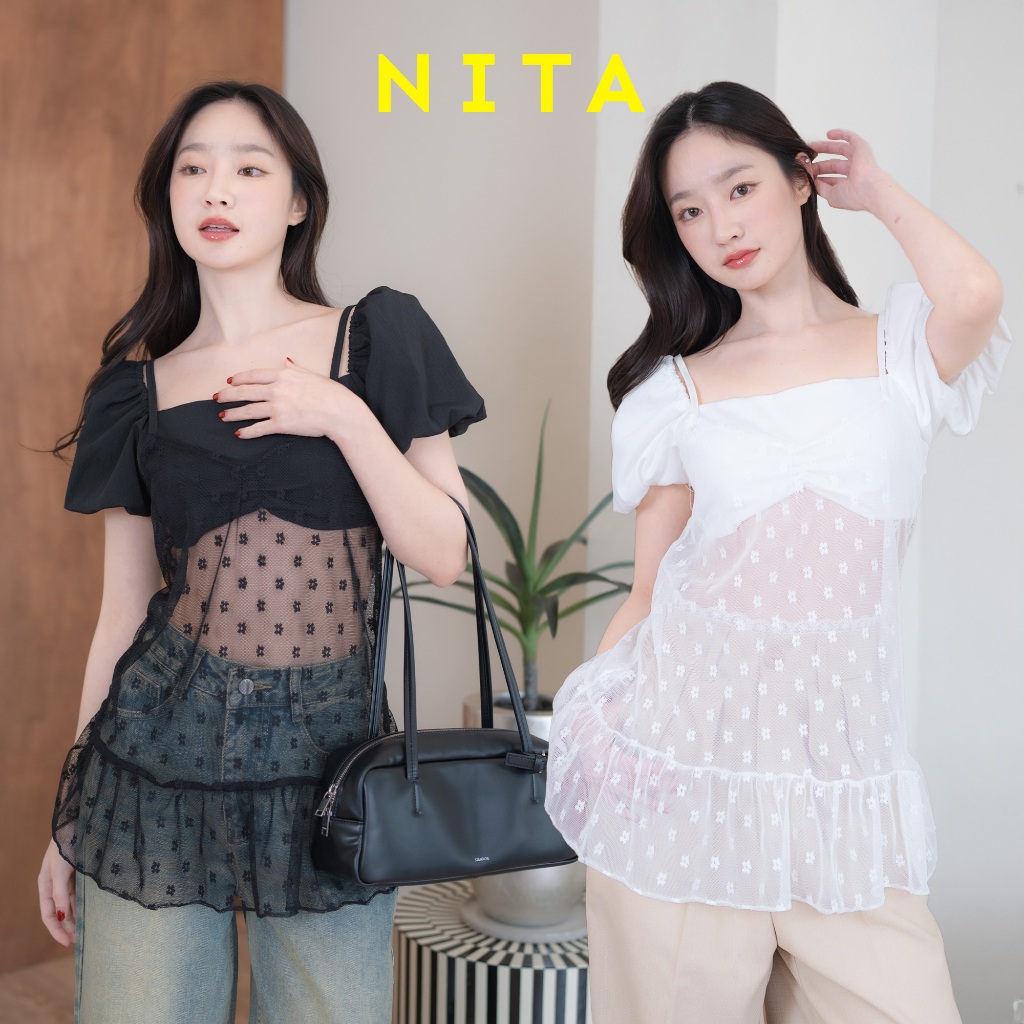 Nita_SP056 เสื้อ2in1 ซื้อ1ได้ถึง2 เสื้อครอปซีทรู+ครอปแขนตุ๊กตา น่ารักมากกกก ควรมีติดตู้สุดๆเลยค่าาา