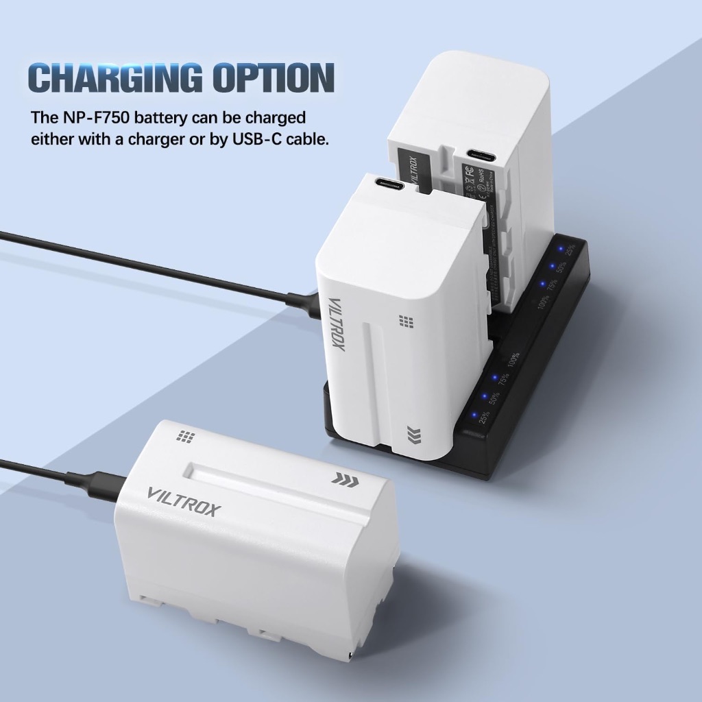 Viltrox NP-F750 Battery 4400mAh with USB-C Charging Port ปุ่มเช็คสถานะ ชาร์จผ่าน USB-C รับประกัน 1ปี