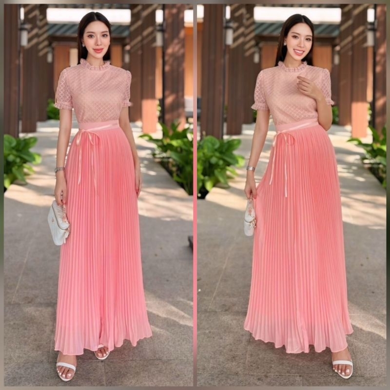 ชุดคุณภาพดี💯ตรงปก✨ร้านนี้มีพร้อมส่งเลย✅ไม่ต้องเช็ค*ส่งไว💐 ชุด​เซท​ ชุดออกงานสี​ ชมพู​ ครีม​ Shimmer​