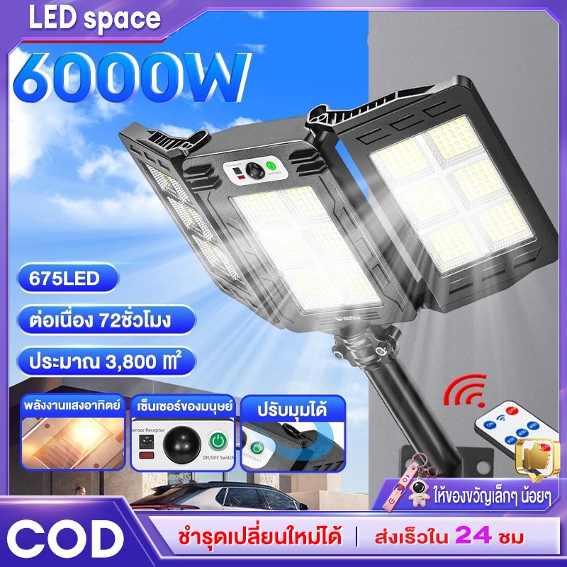 【จัดส่งฟรี】โคมไฟโซล่าเซลล์ ไฟสปอร์ตไลท์ ไฟโซล่าเซลล์ ไฟถนนพลังงานแสงอาทิตย์ กันน้ำ โคมไฟถนนพับได้