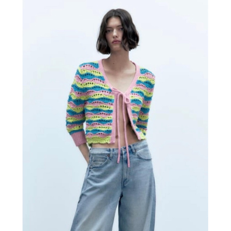 ZARA STRIPED KNIT CARDIGAN.