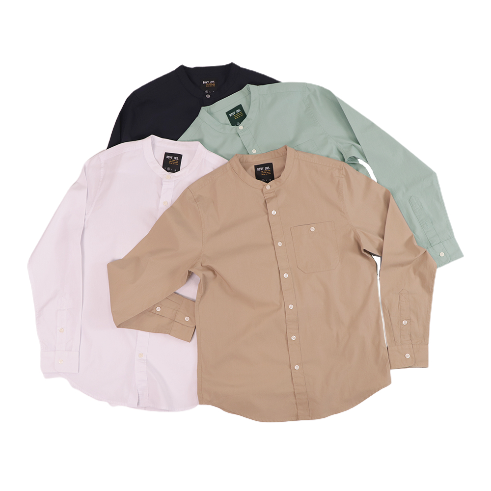 ฺBOVY SHIRT PREMIUM COTTON-  เสื้อเชิ้ตคอจีน สีดำ,ขาวเขียว,BbS11258