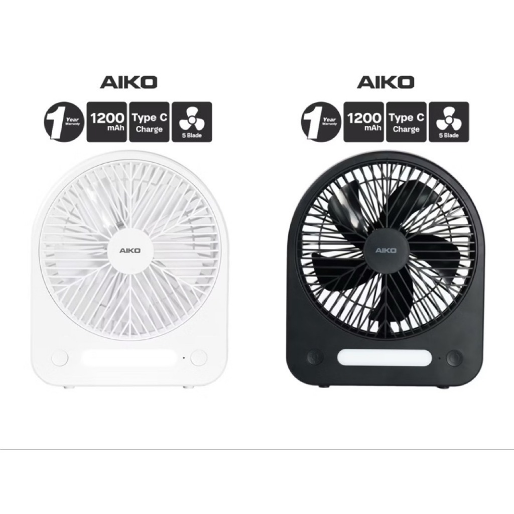 AIKO ไอโกะ พัดลมตั้งโต๊ะ แขวนได้ รุ่น KN-L2886 ขนาด 6" พัดลมชาร์จไฟ พร้อมโคมไฟ รับประกัน 1 ปี