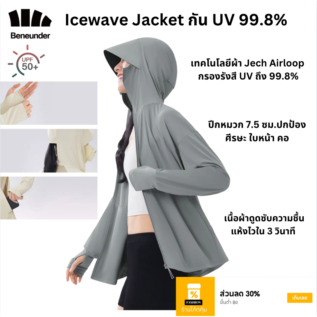 Beneunder เสื้อแจ็คเก็ตกันแดดสำหรับผู้หญิง UPF50+ UV99.8% รุ่น Icewave