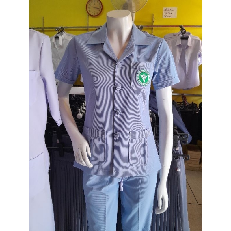 เสื้ออนามัยริ้วฟ้าคอปก