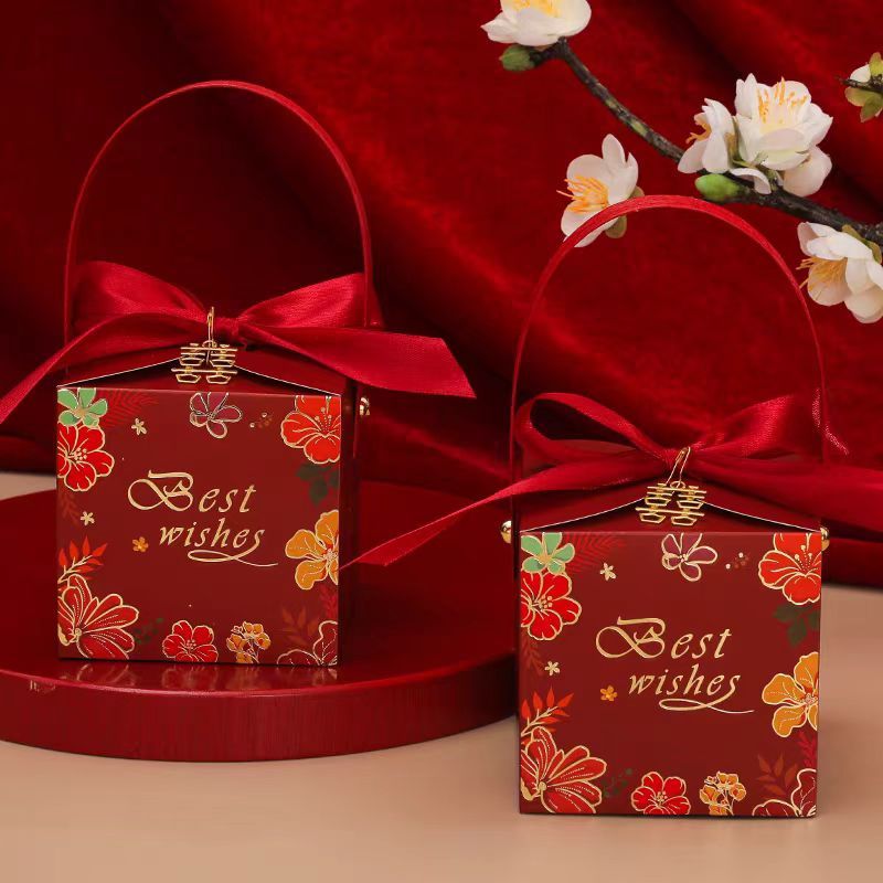 GIDA กล่องของขวัญ กล่องใส่ขนม ของชำร่วย กล่องดอกไม้สีแดง สไตล์จีน/ยุโรป