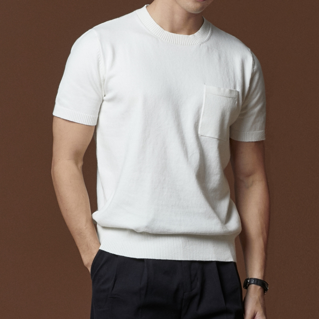 TWENTYSECOND เสื้อยืดแขนสั้นผ้า Knit รุ่น Shelby Knit Cotton Tee - ขาว / White