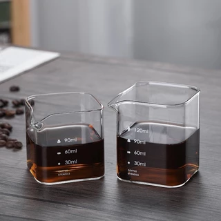 แก้วตวง 90/120ml มีปากเท ถ้วยตวงนม ถ้วยตวงเอสเพรสโซ่ แก้วตวงขนาดเล็ก ทนความร้อน พร้อมสเกล ถ้วยออนซ์ วัดปริมาณ แก้วช็อต