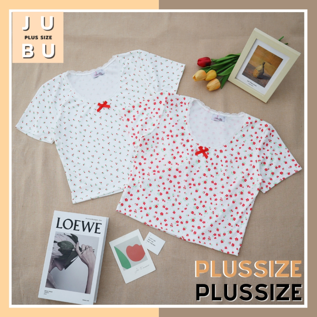 พร้อมส่ง เสื้อครอปผ้าร่อง สีพื้น/ลายดอก อก36-46 นิ้ว #564