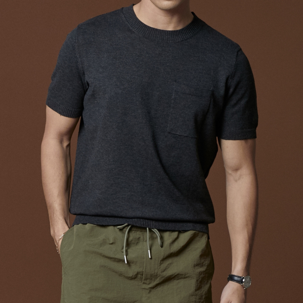 TWENTYSECOND เสื้อยืดแขนสั้นผ้า Knit รุ่น Shelby Knit Cotton Tee - เทา / Dark Grey
