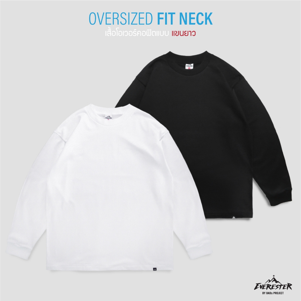 EVERESTER เสื้อแขนยาว Oversized (แขนจั้ม) Kitsune Fox เสื้อยืด สีดำ เสื้อยืดแขนยาวผู้ชาย EOLF