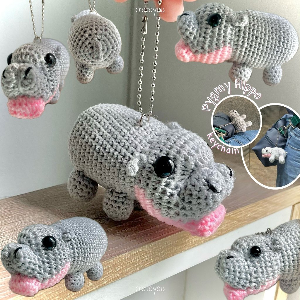 พวงกุญแจโครเชต์ฮิปโปแคระ #หมูเด้ง - pygmy hippo keychain crochet 🦛🎀