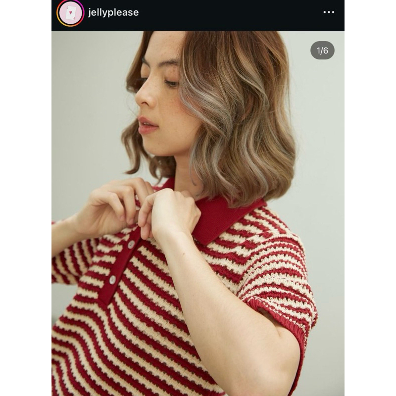 Jellyplease (New in pack) เสื้อโปโลไหมพรมแขนสั้นคอปก สีเบอร์กันดี งานใหม่มือ1จากช้อป ไม่เคยแกะแพ็คสินค้าค่ะ พร้อมส่งนะคะ