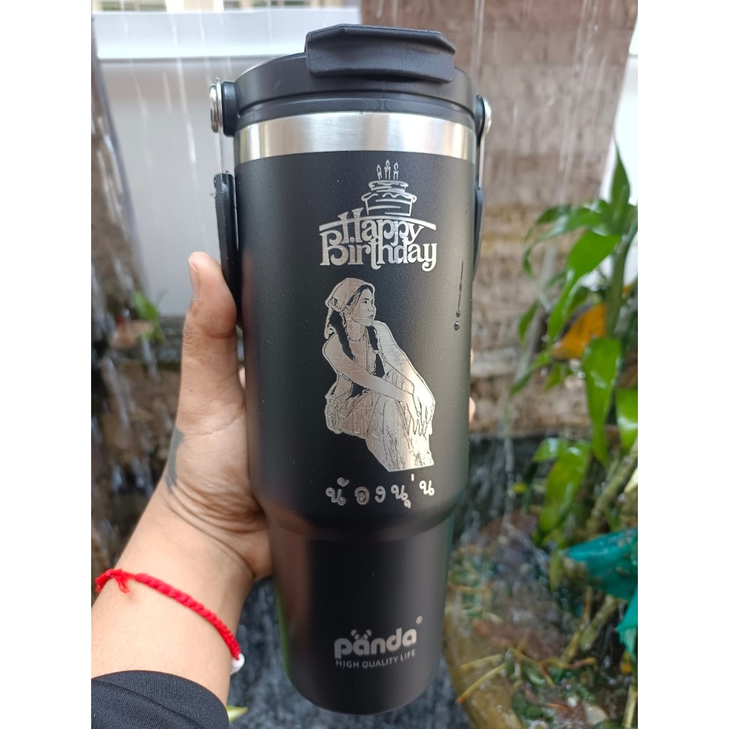 [เลเซอร์2ด้าน] รุ่นฝาหิ้วแพนด้า30oz แก้วเก็บอุณหภูมิสลักชื่อ/รูป ออกแบบเองได้ รวมเลเซอร์เรียบร้อยจ้า