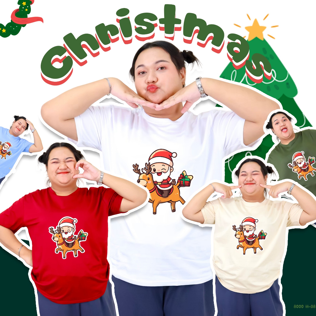 8000+tt-98# เสื้อคอกลม แขนสั้น ไซส์ใหญ่ 6XL สกรีนลายการ์ตูนวันคริสต์มาส ผ้าคอตตอนผสม ใส่ได้ทั้งชายและหญิง