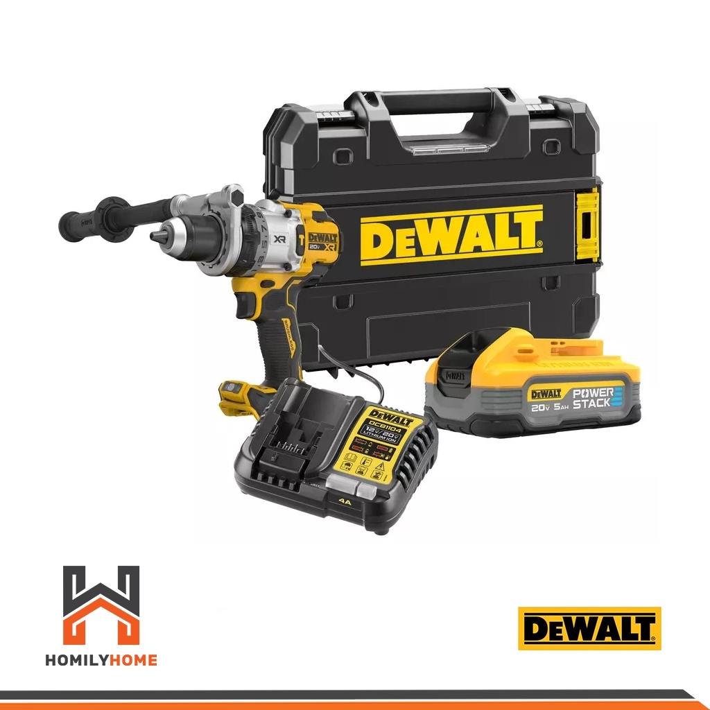 DEWALT สว่านกระแทกไร้สาย ไร้แปรงถ่าน 20V Max รุ่น DCD1007H1T แบตเตอรี่ Powerstack 5.0Ah