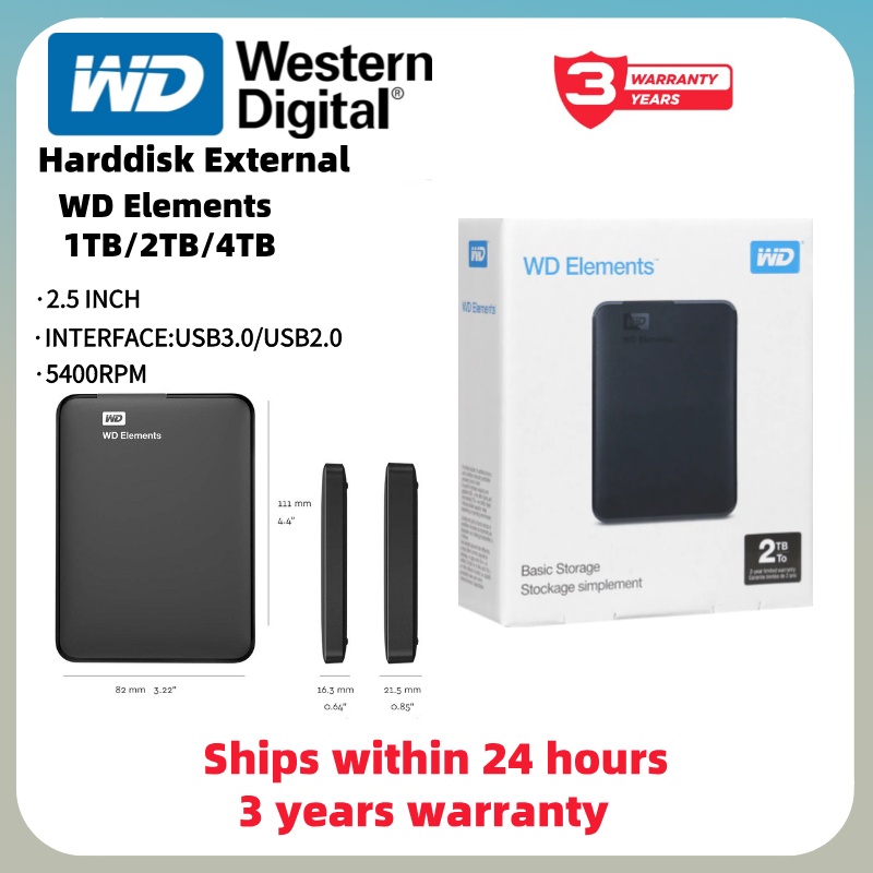4TB/2TB/1TB Western Digital WD HDD External Harddisk ฮาร์ดดิสพกพา USB 3.0 ฮาร์ดไดรฟ์คุณภาพสูง