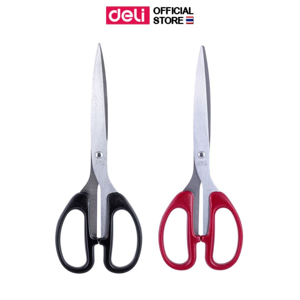 กรรไกรสแตนเลส Deli กรรไกร 210mm(8 1/4 นิ้ว) กรรไกรตัดกระดาษ ใช้งานอเนกประสงค์ ปลายแหลม อุปกรณ์สำนักงาน (คละสี 1 ชิ้น)