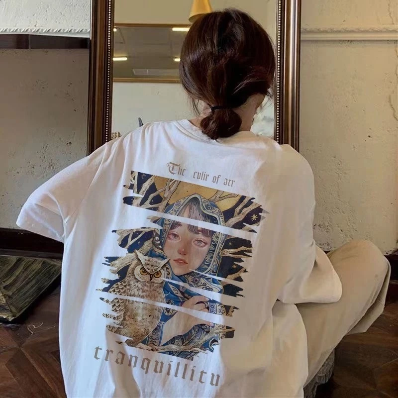 เสื้อยืดผู้หญิงกําลังฮิตใหม่ ผ้าคอตตอน100% oversize เสื้อผ้าแฟชั่นไซส์ใหญ่ ทรงหลวม เสื้อโอเวอร์ไซส์เกาหลี สกรีนลายวินเทจ thumbnail 3