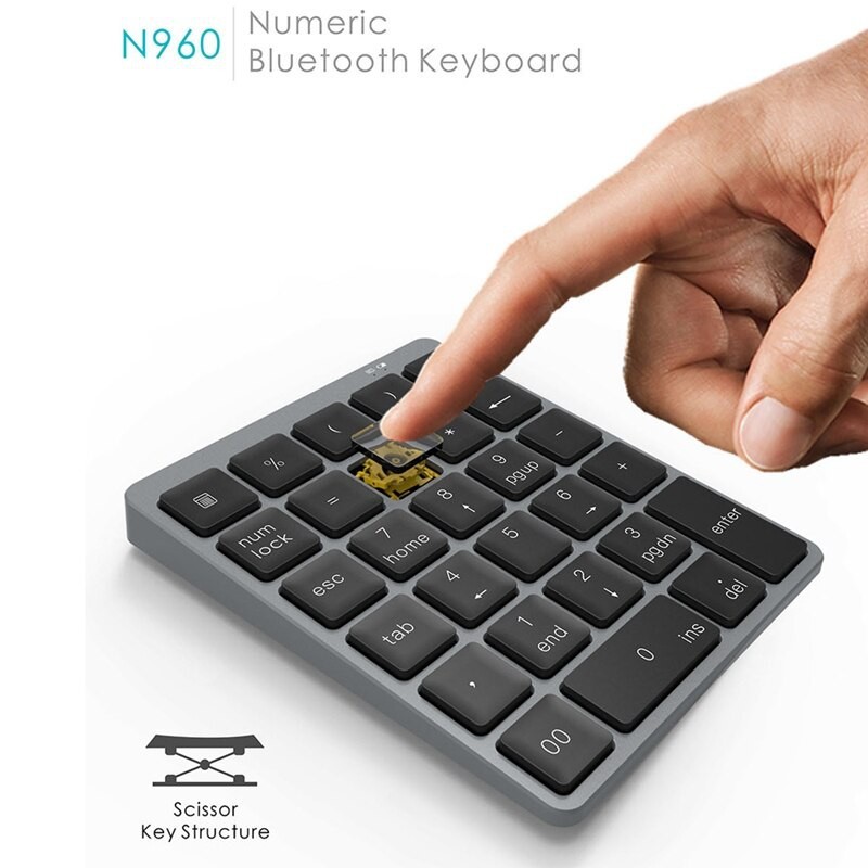 ✅✅ 28 คีย์บลูทูธไร้สายมินิ Numpad ที่มีฟังก์ชั่นคีย์คีย์บอร์ดดิจิตอลสำหรับ PC Accounting งาน