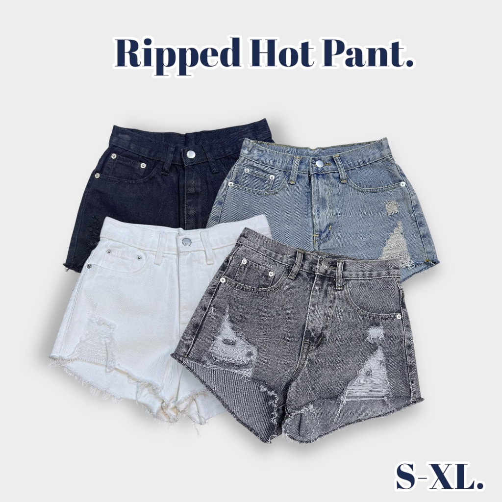[พร้อมส่ง ไซส์ S-XL] กางเกงยีนส์ขาสั้น เอวกลาง ทรงขาเฉียง แซ่บบบสุดๆ เข้ารูป ผ้าไม่ยืด มี 5 สี