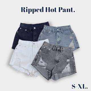 [พร้อมส่ง ไซส์ S-XL] กางเกงยีนส์ขาสั้น เอวกลาง ทรงขาเฉียง แซ…