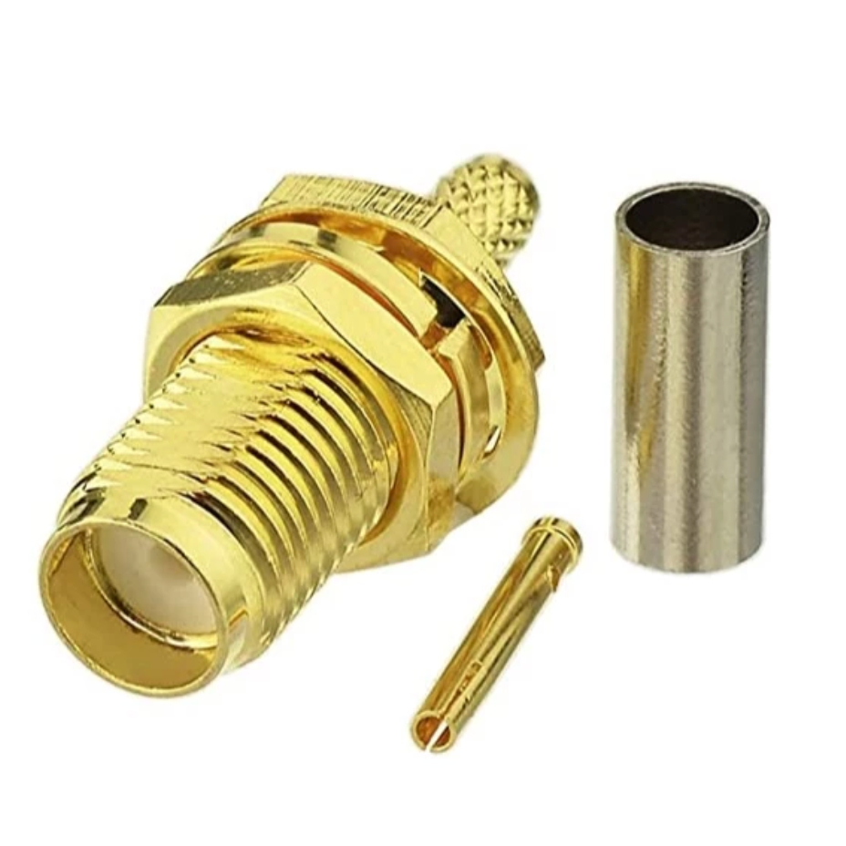 พร้อมส่ง SMA Female Bulkhead Crimp Connector Gold-Plated for RG316 RG174 Cable