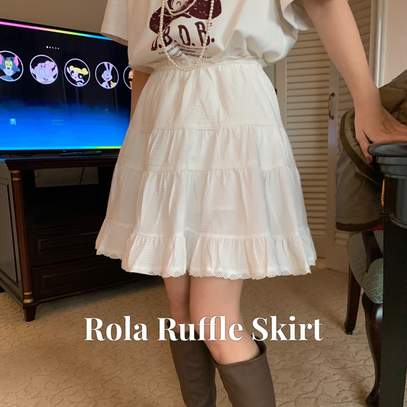 (พรีออเดอร์ จัดส่ง 10 มีนา) SOMEDRESS | Rola Ruffle Skirt กระโปรงสั้นผ้าคอตตอนลูกไม้