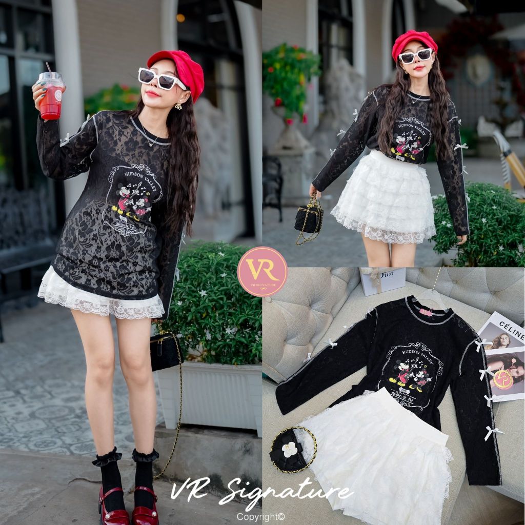 VR Signature : Set เสื้อแขนยาวผ้าลูกไม้ สกรีนลายช่วงอก(*สอบถามสต๊อกก่อนกดสั่งน๊า)