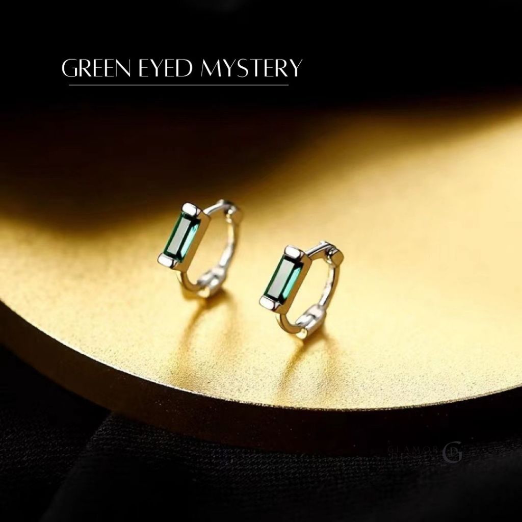 GLAMOR✨ต่างหูห่วง Green Eyed Mystery ตุ้มหูวง ต่างหูเพชร ต่างหูแฟชั่น ตุ้มหูห่วง ต่างหูดีไซน์น่ารัก