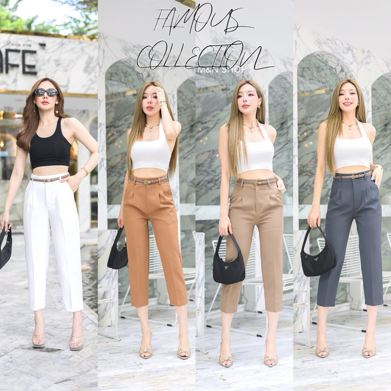 🍒ไอด้า7ส่วน🍒กางเกงเอวสูง7ส่วนขากระบอก/ผ้าไอด้า/ซิปหน้าไซส์S-2Xl