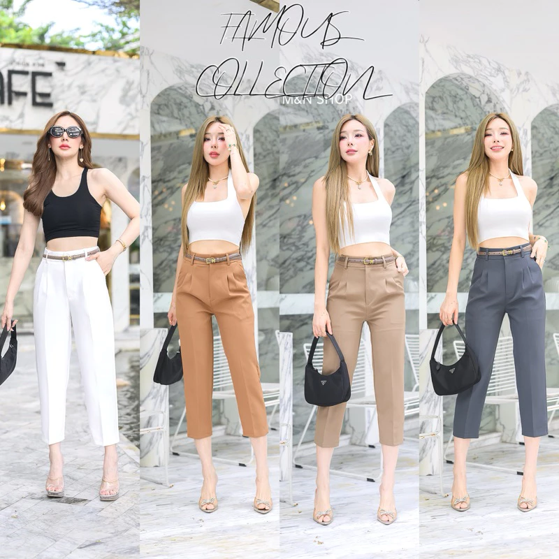 🍒ไอด้า7ส่วน🍒กางเกงเอวสูง7ส่วนขากระบอก/ผ้าไอด้า/ซิปหน้าไซส์S-2Xl