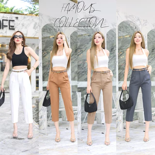 🍒ไอด้า7ส่วน🍒กางเกงเอวสูง7ส่วนขากระบอก/ผ้าไอด้า/ซิปหน้าไซส์S-2Xl