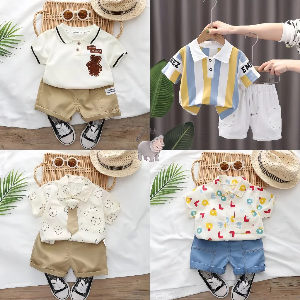 ชุดเด็กคอโปโลเสื้อ+กางเกงชุดเซทเด็กเสื้อผ้าสำหรับเด็ก เสื้อ+กางเกง Size90-120 1-4ปี เสื้อผ้าเด็กผู้ชาย