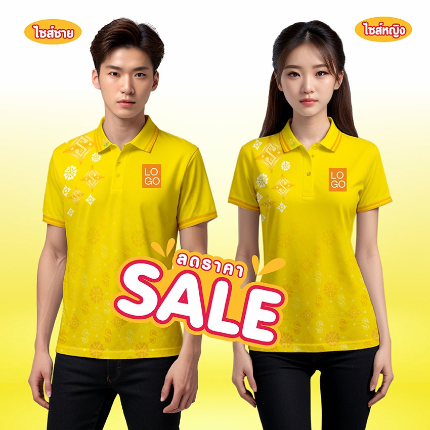 เสื้อโปโลเหลือง ทรงผู้หญิง+ชาย มีโลโก้อกซ้าย 72
