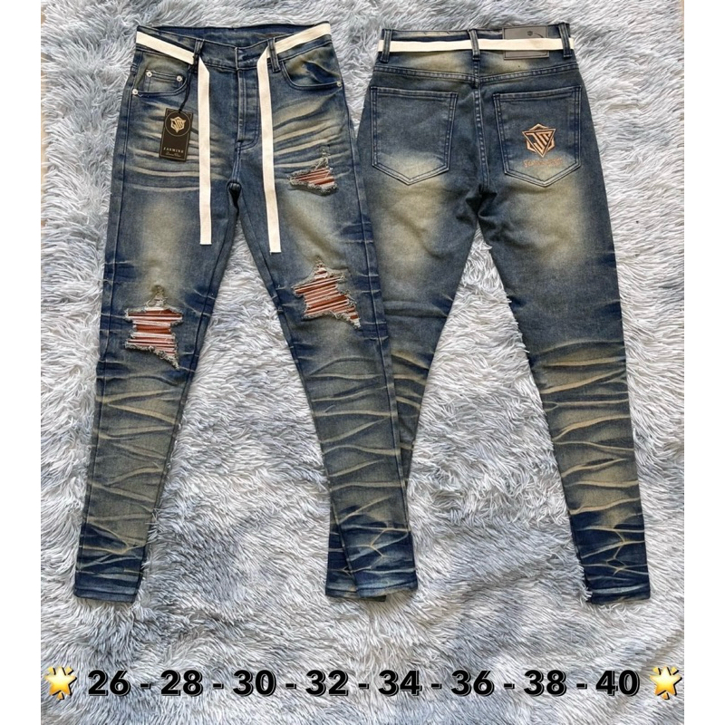 งานเข้าใหม่!! เดฟกางเกงยีนส์ขายาวผ้ายืด แต่งปะใน ป้ายJasmine denimไซส28-40 Clothing Man