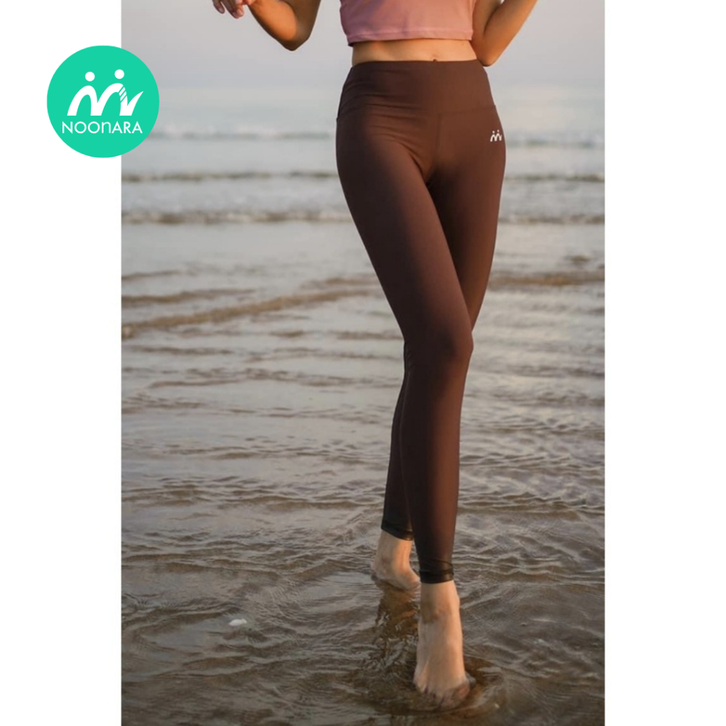 กางเกงขายาว เลกกิ้ง - NOOnara Leggings Pants สี Choco Brown เอวสูง กัน uv มีซับใน กางเกงวิ่ง/กางเกงโยคะ/ชุดว่ายน้ำ/Activ