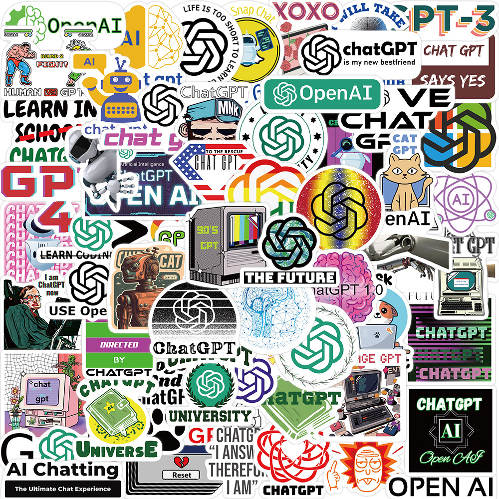 พร้อมส่ง AI CHATGPT แชตจีพีที OPENAI GPT INTERNET sticker สติกเกอร์กันน้ำ Logo 60ชิ้น