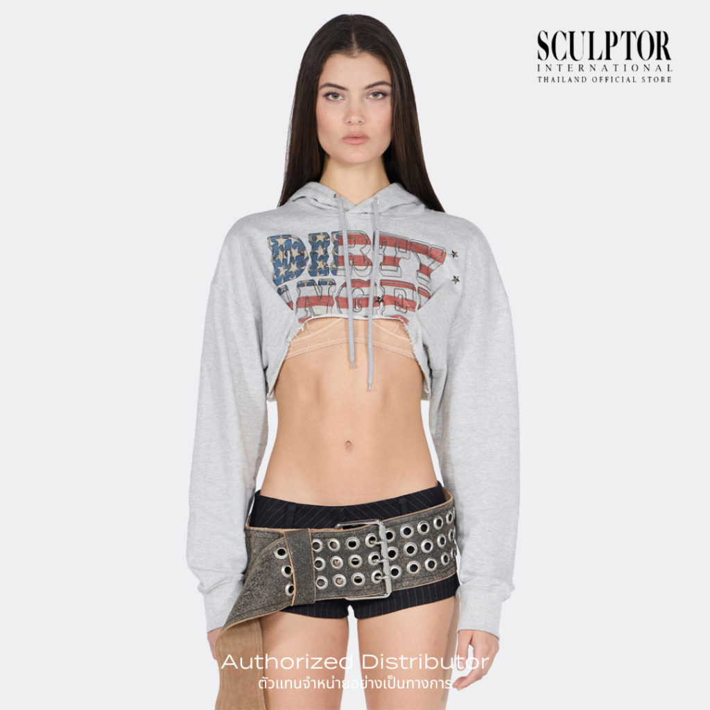SCULPTOR® เสื้อฮูดดี้ Glitter Flag Crop Hoodie